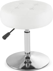 White PU Leather Swivel Vanity Stool – Adjustable Tufted Round Makeup Chair