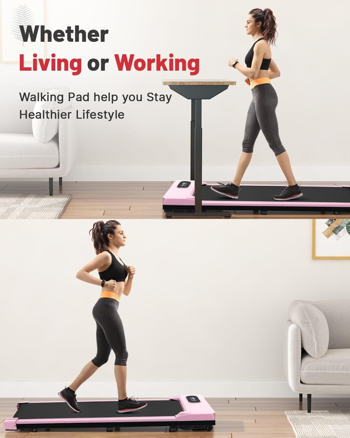 Under Desk Treadmill Walking Pad LED Display Remote 8km/h Compact Home