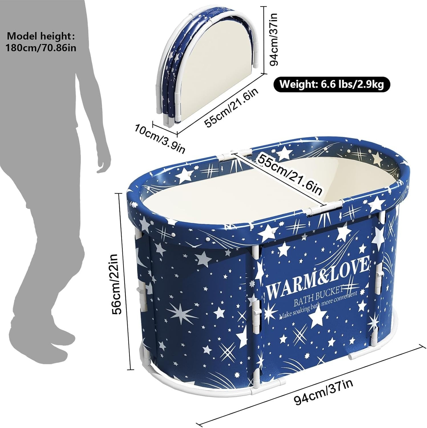 Starry Blue Portable Foldable Bathtub 94x55x56cm Hot & Ice Sauna Bath
