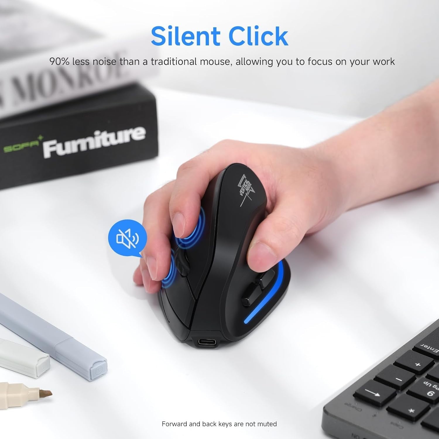 Vertical Ergonomic Wireless Mouse Rechargeable 4800 DPI 6 Button