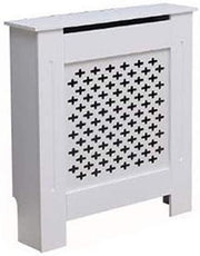 Small White Radiator Cover | Modern MDF Cabinet with Grey Cross Pattern