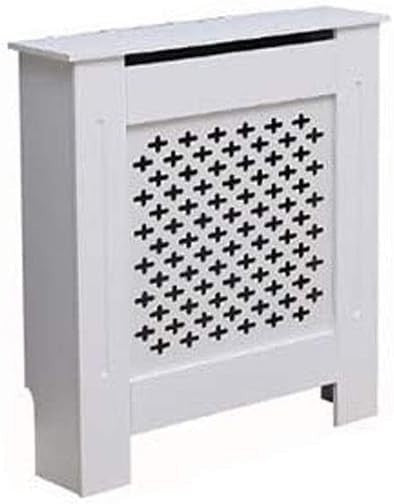 Small White Radiator Cover | Modern MDF Cabinet with Grey Cross Pattern