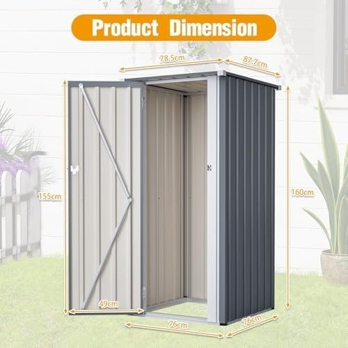 Metal Garden Storage Shed 2.6x2.9ft Waterproof Outdoor Tool & Bin Cabinet Grey