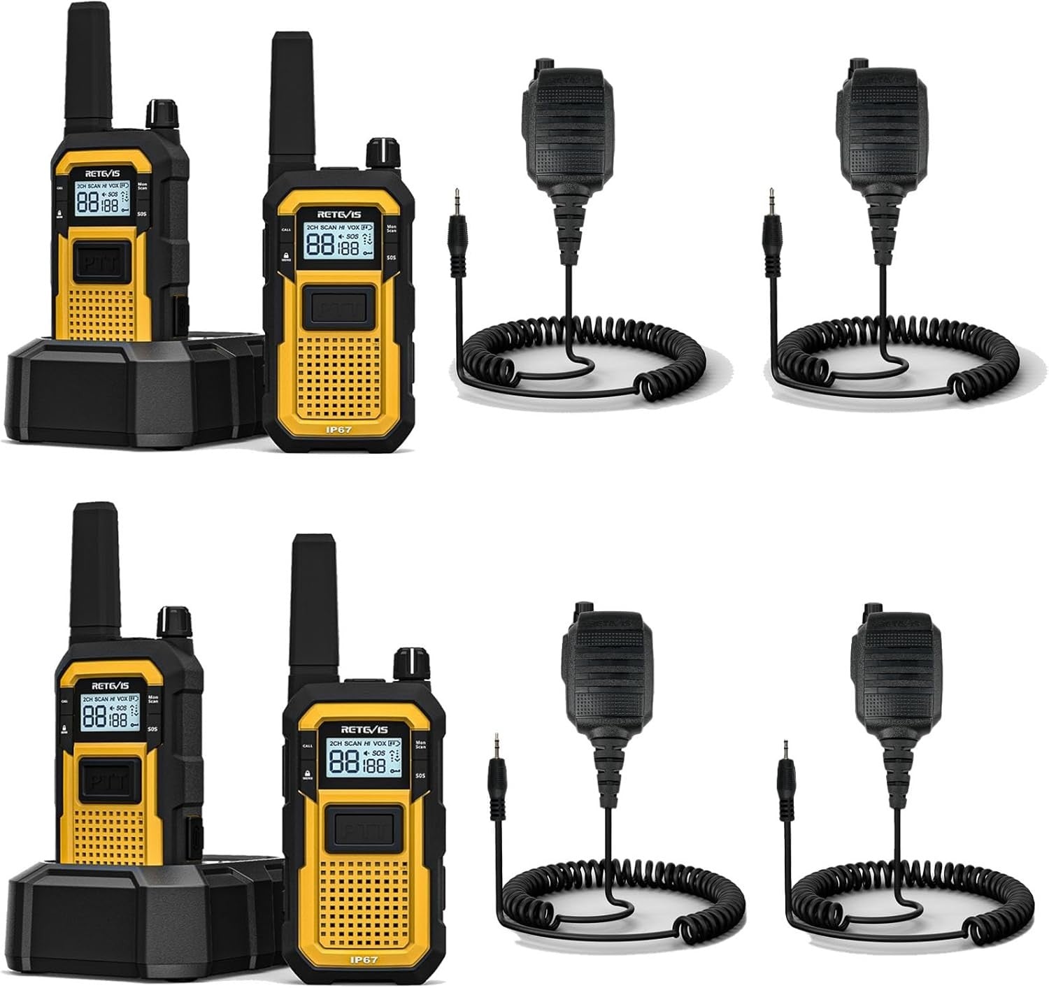Waterproof Heavy Duty Walkie Talkies IP67 Dual PTT 2000mAh 4 Pack