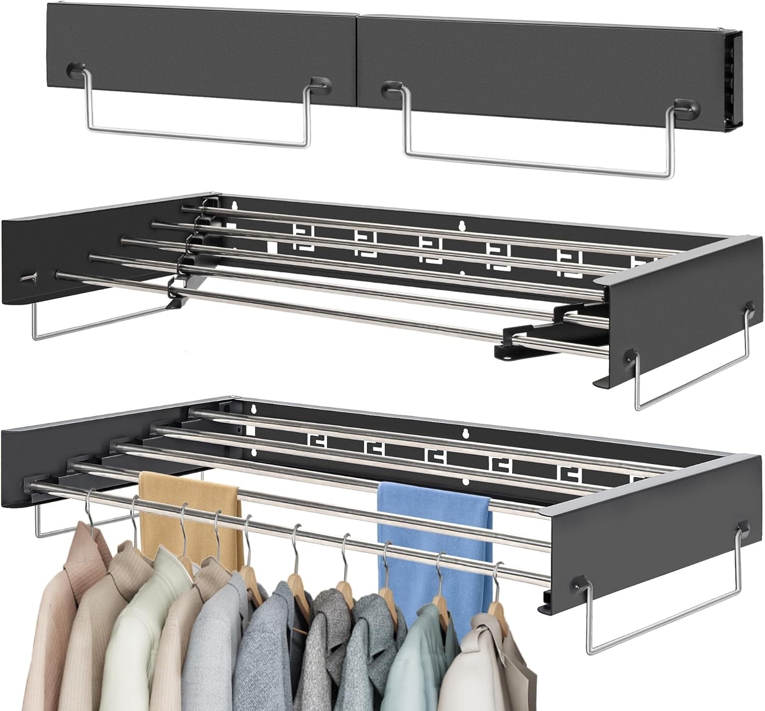 Wall Mounted Retractable Clothes Folding Drying Rack Space Saving