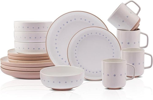16 Piece Ceramic Dinner Set for 4 Plates Bowls Mugs Glazed Multi Color