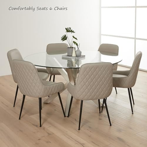 Round Glass Dining Table 150cm Grey Starburst Metal Base 6 Seater