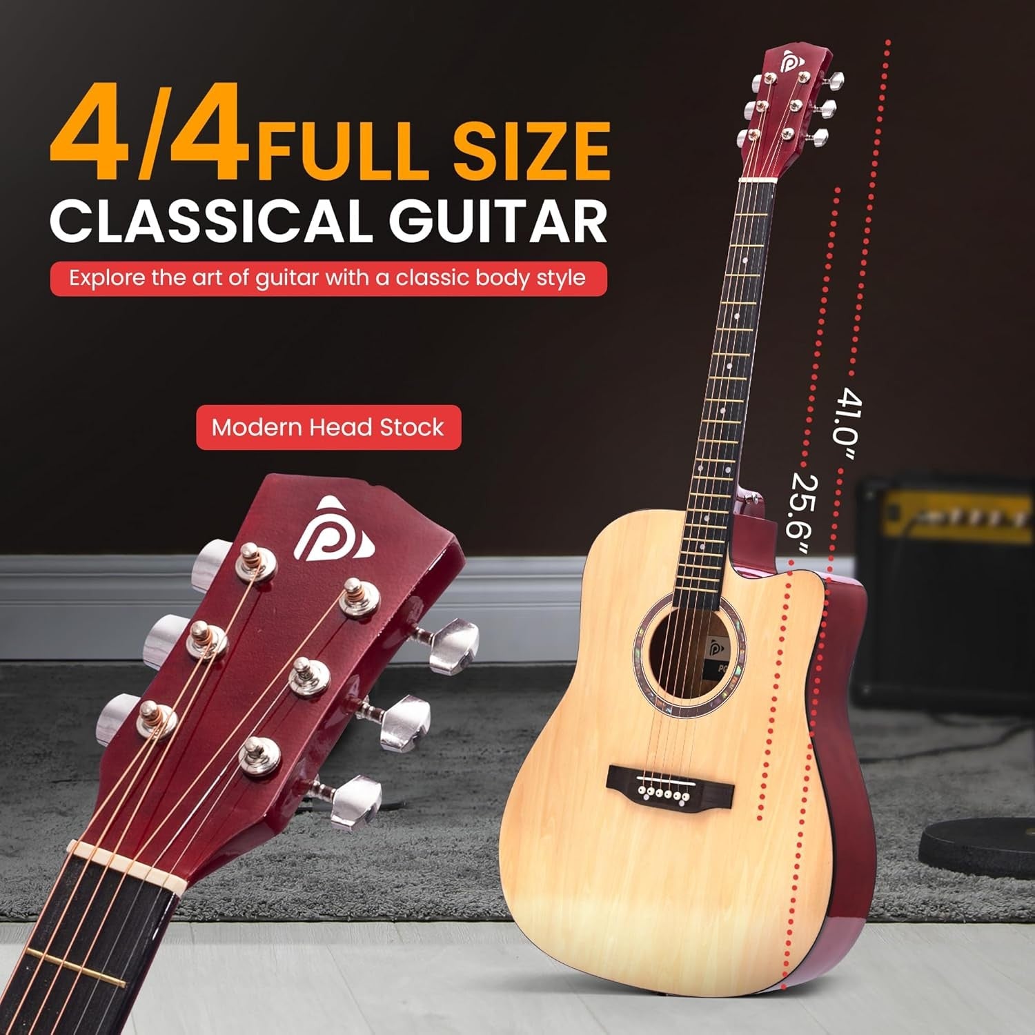 Full Size 41in Dreadnought Acoustic Guitar Starter Kit Natural