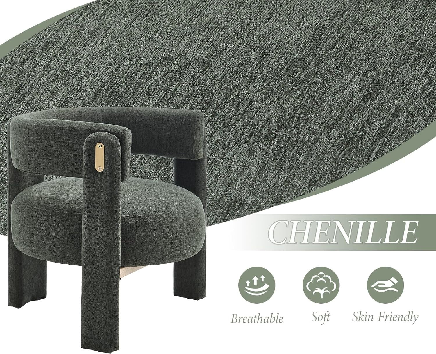 Green Chenille Accent Armchair – Modern Semi-Circular Lounge Chair for Bedroom