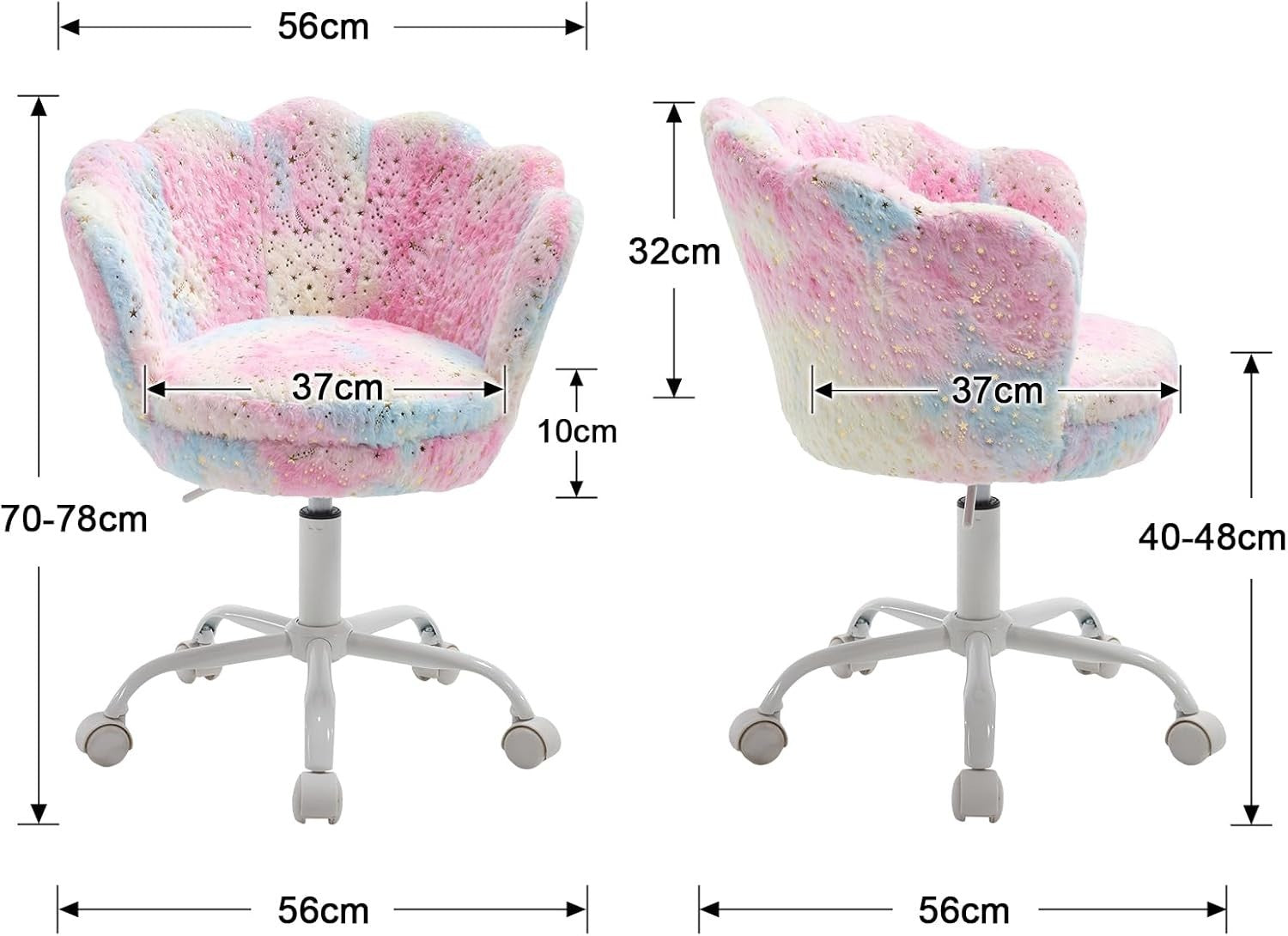 Kids Swivel Desk Chair Height Adjustable Velvet Upholstered Study Seat Colorful
