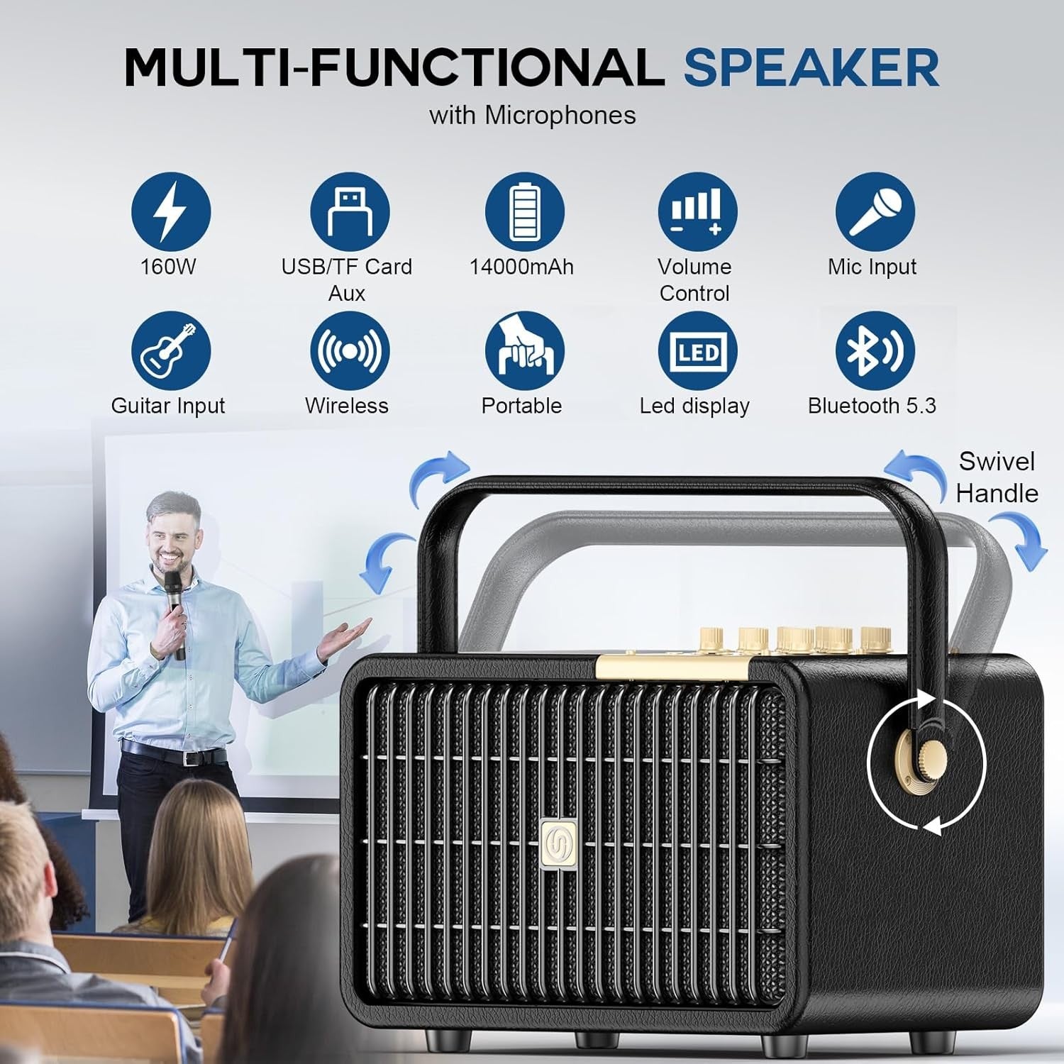 320W Peak Karaoke Machine 2 Wireless Mics Bluetooth PA Speaker