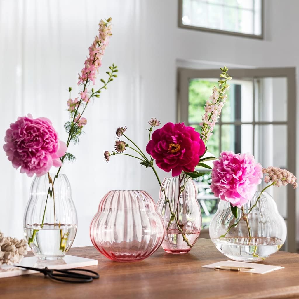 Pink Crystal Glass Vase 20cm Modern Flower Vase Table Centrepiece Decor