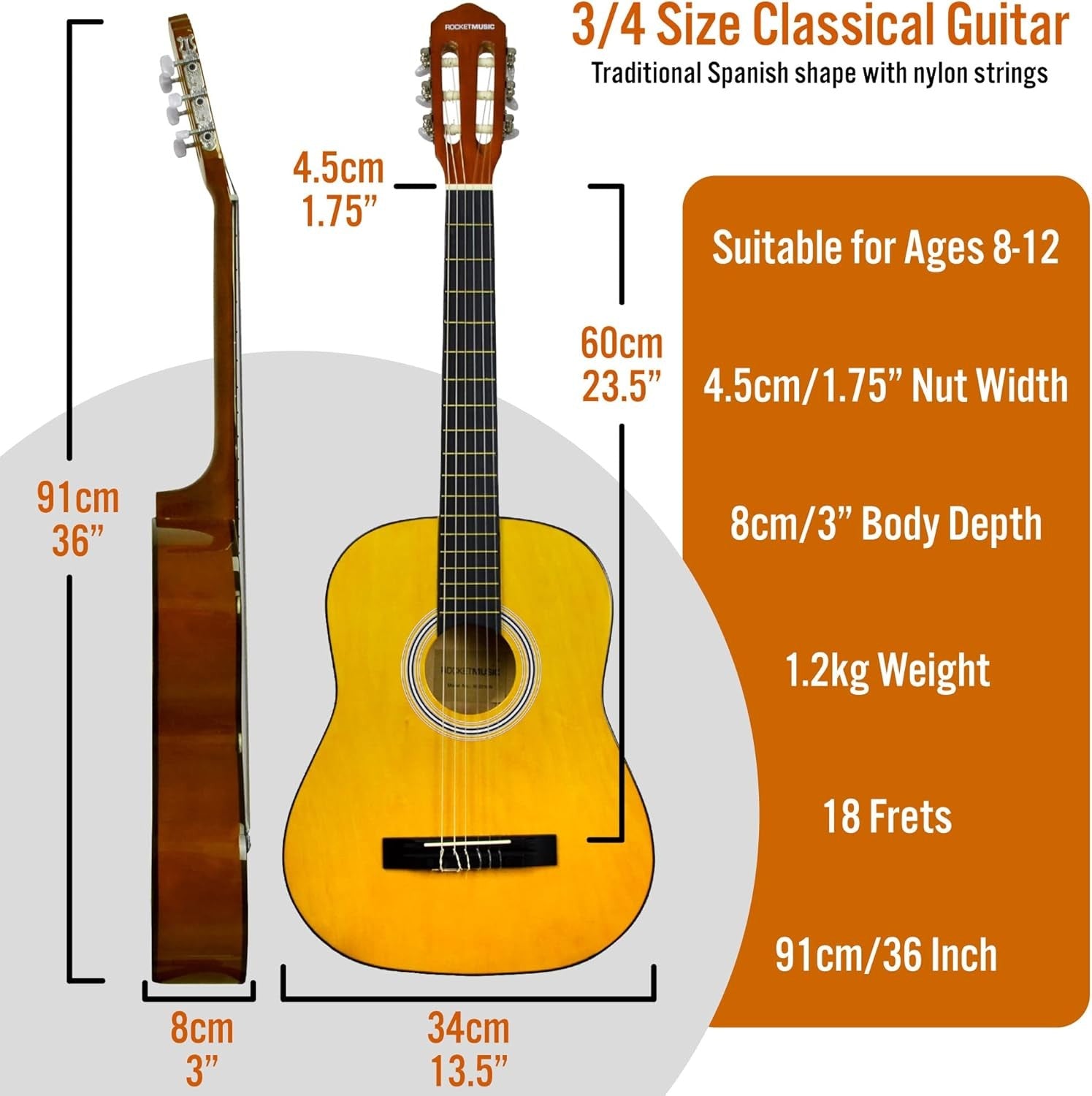 3/4 Junior Classical Guitar Starter Pack Natural Kids Kit