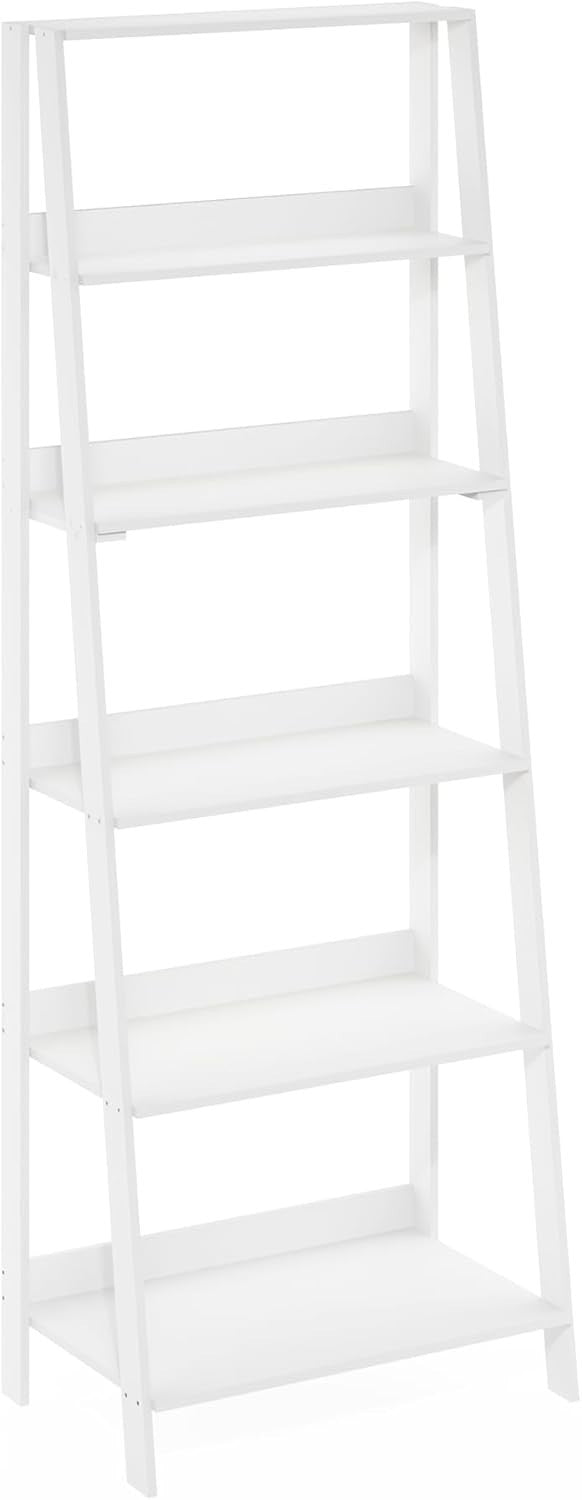 6 Tier Ladder Bookcase Tall Display Storage Shelf Space Saving White