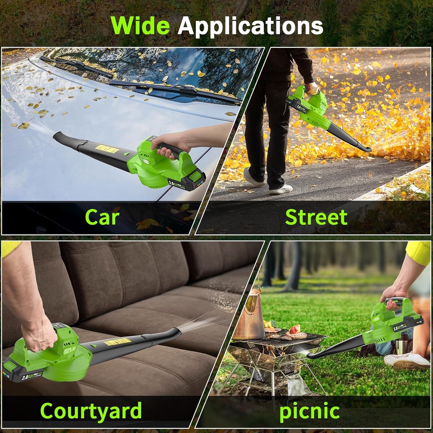 Cordless Leaf Blower 20V Dual Battery Lightweight 3 Speed Garden Cleaner