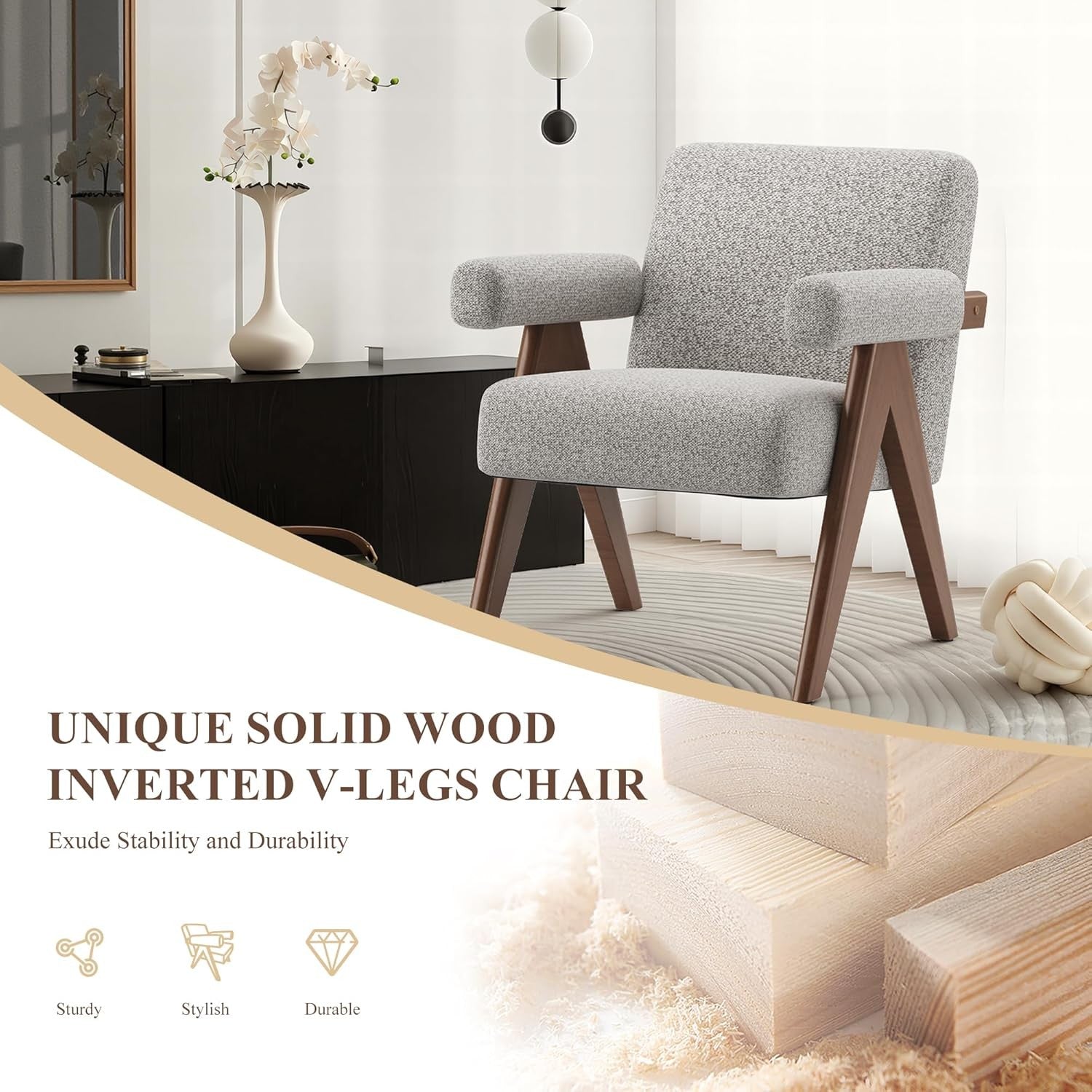 Khaki Accent Armchair Upholstered Lounge Chair Wood Frame