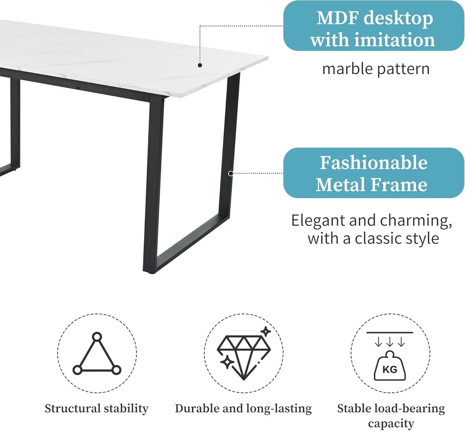 Extendable Dining Table Marble White Black with Iron Legs 140-180cm