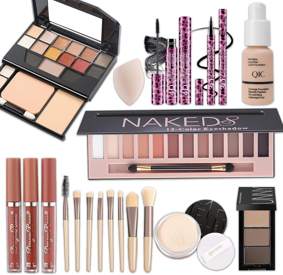 All In One Makeup Kit 12 Colour Palette Foundation Brush Set
