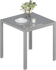 75cm Square Glass Dining Table Grey Tempered Metal Frame Kitchen Table