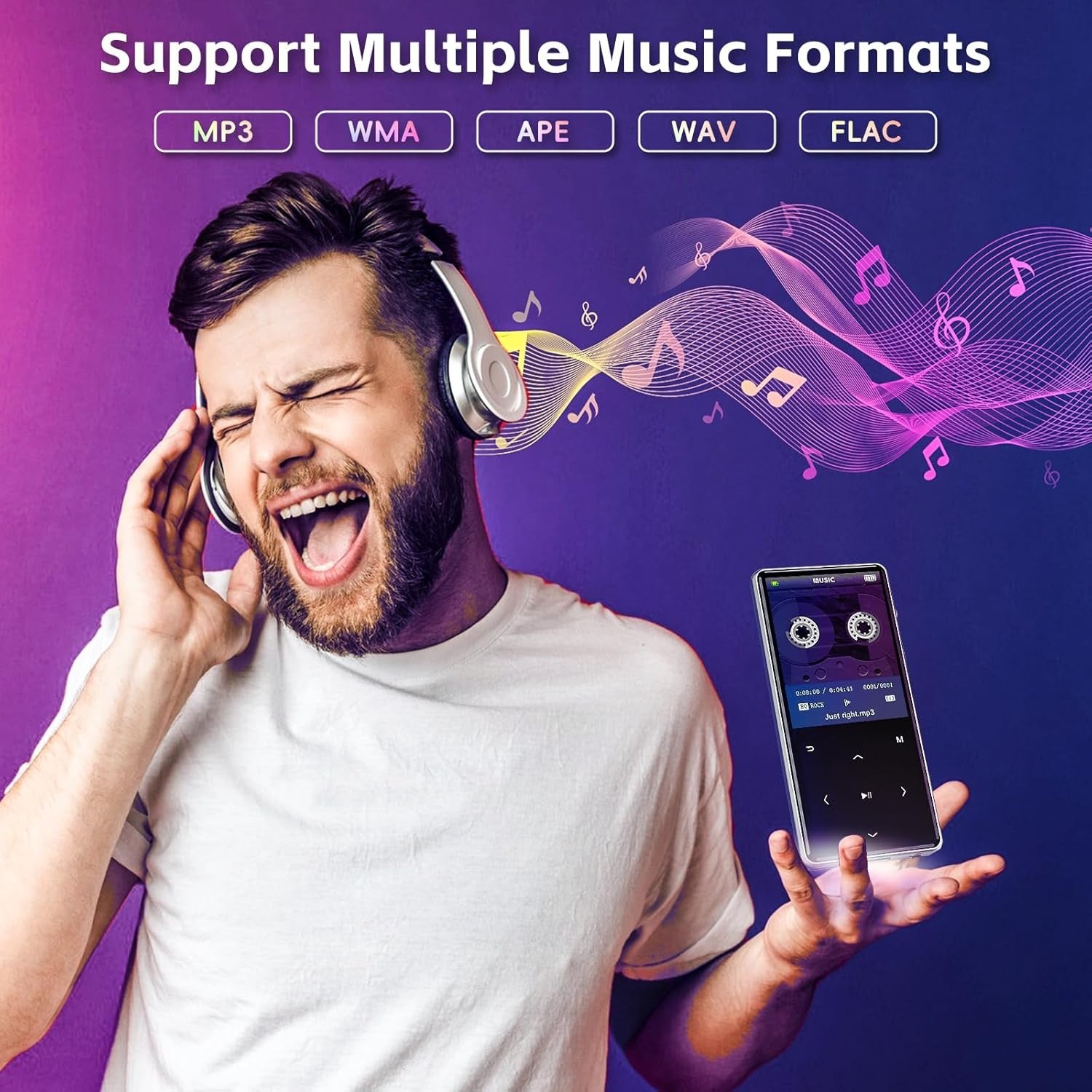 Bluetooth 5.0 64GB 2.4″ MP3 Player with Speaker, Voice Recorder & E‑Book