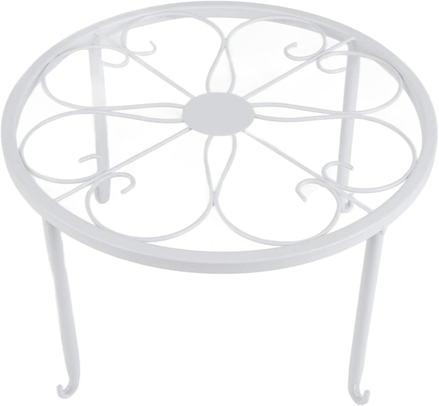 White Metal Plant Stand Round Iron Flower Pot Holder Indoor Outdoor Balcony
