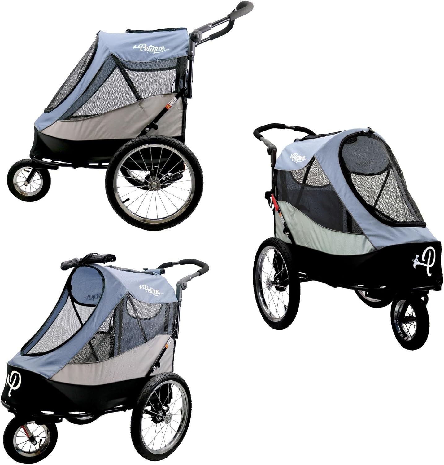 Large Dog Stroller 3 Wheel Jogger Pet Pram Grey for Medium Large Dogs