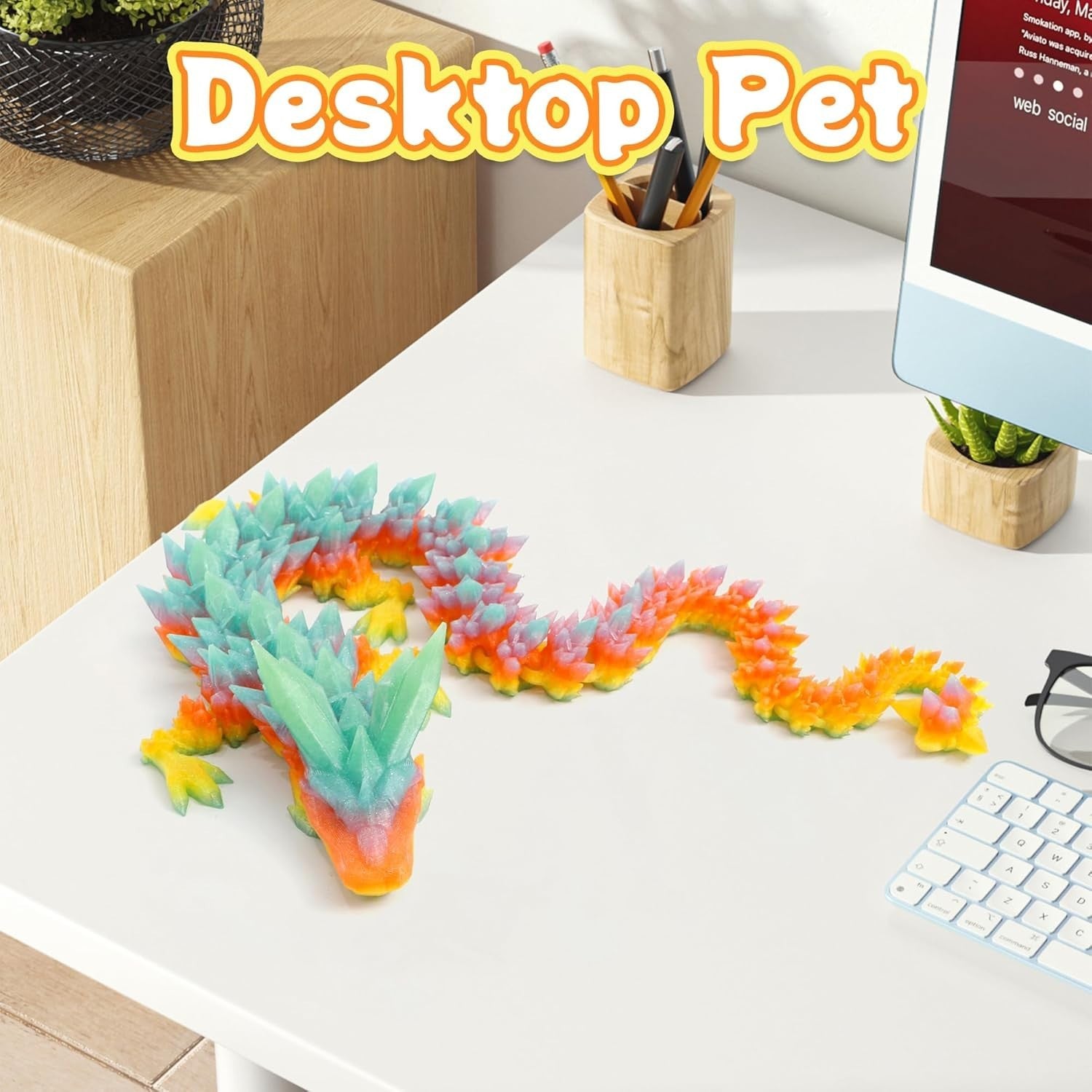 24in Crystal Pearly 3D Printed Dragon Articulated Fidget Fantasy Toy