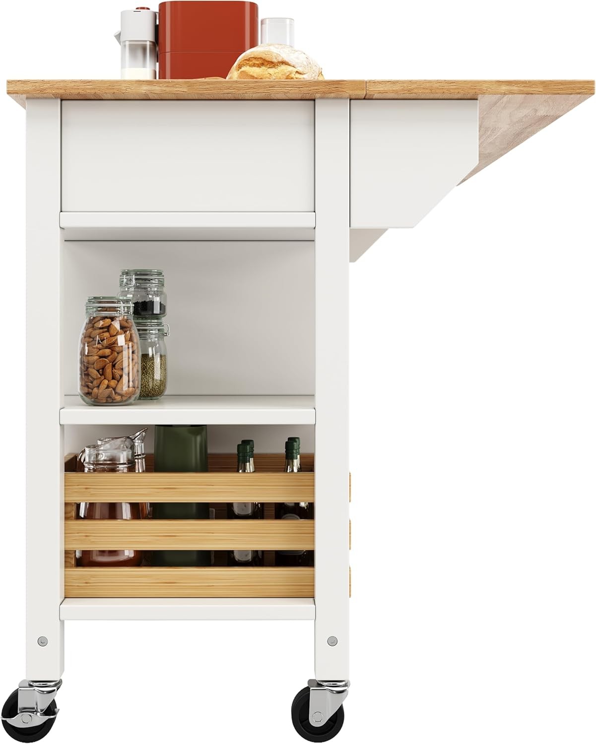 QQU Modern Kitchen Island on Wheels, Kitchen Trolley Storage Islands & Carts wit