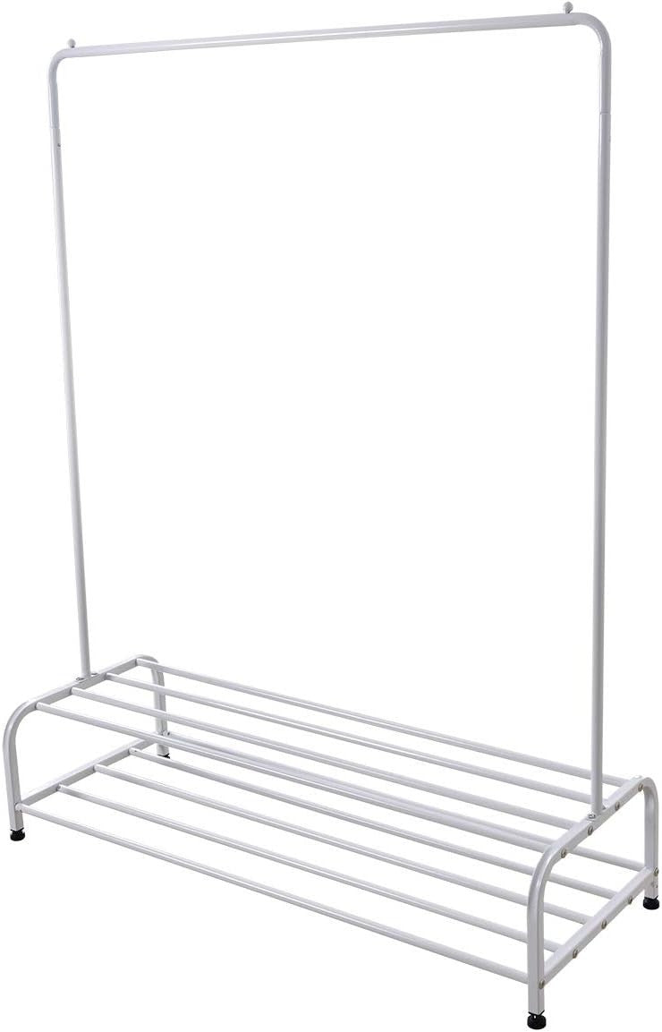 White Metal Clothes Rail with Shelf Heavy Duty Garment Rack