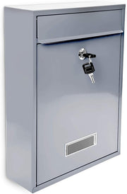 Wall Mounted Lockable Mailbox Silver Metal Secure Post Box 26.5x35x8.5cm