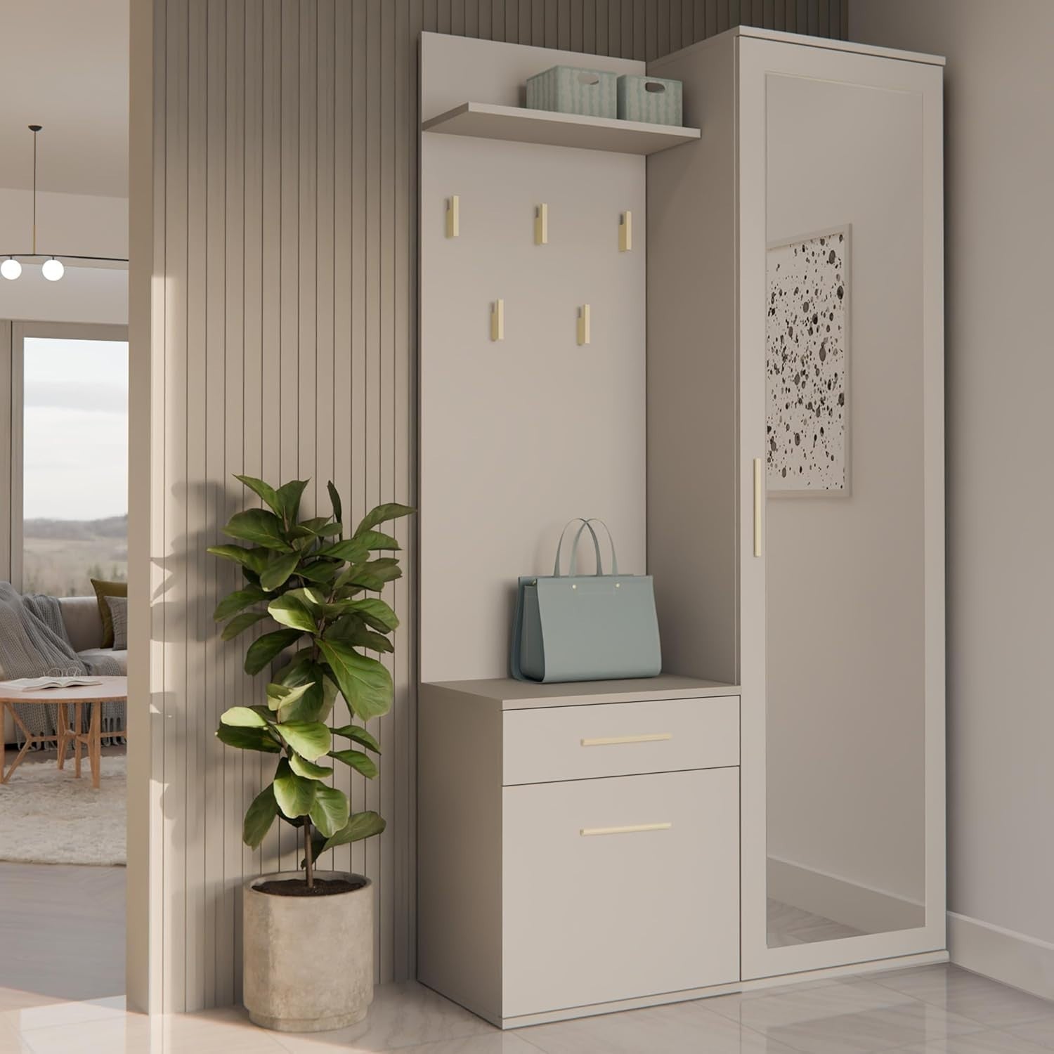 Modern Cashmere Hallway Wardrobe with Hooks, Drawers & Shoe Storage, 180cm