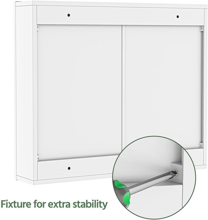 Bathroom Mirror Cabinet Wall Mounted | 3 Door Storage Unit | Modern White