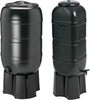 100L Slim Line Garden Water Butt With Tap Stand & Filler Kit Black