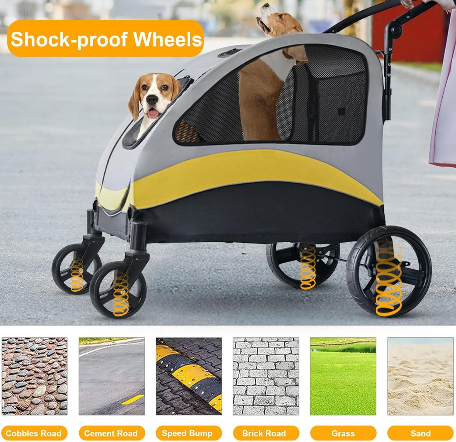 Heavy Duty Dog Stroller 2-in-1 Pet Buggy Foldable 42kg Silver Grey