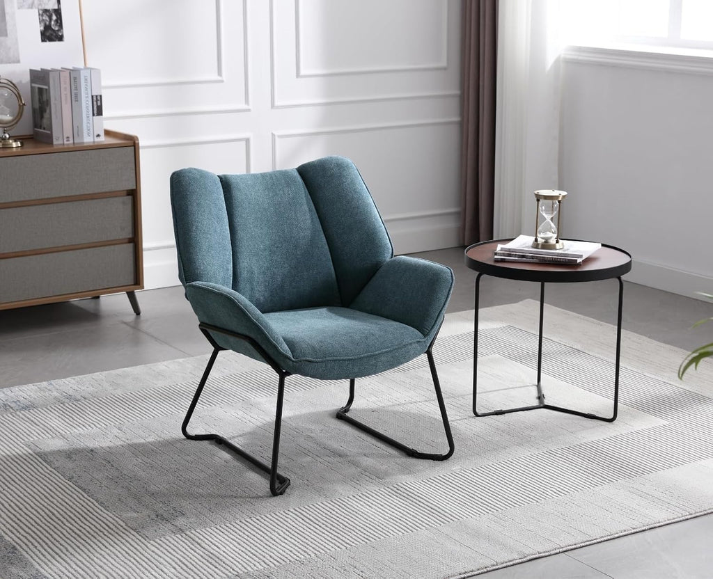 Blue Chenille Accent Tub Chair Metal Legs Armchair for Lounge Bedroom