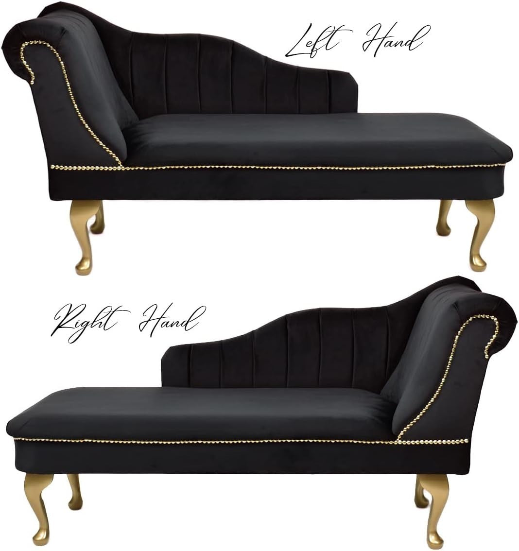 Velvet Chaise Lounge Left Hand Tufted Accent Sofa Black Chair Bedroom 133cm