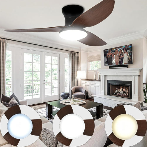 Lrenjon 100CM Ceiling Fan Light, 6-Speed Silent LED Flush Mount – Walnut