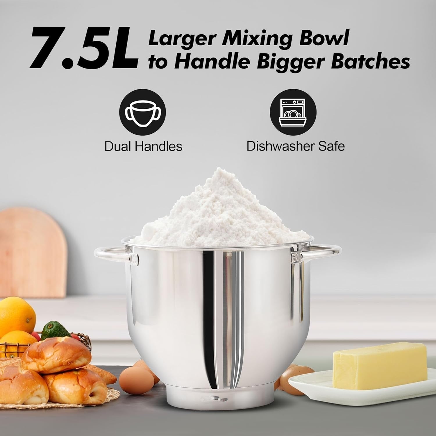 1400W 7.5L Stand Mixer 6-Speed Food Dough Bread Cake Beater Whisk Bowl