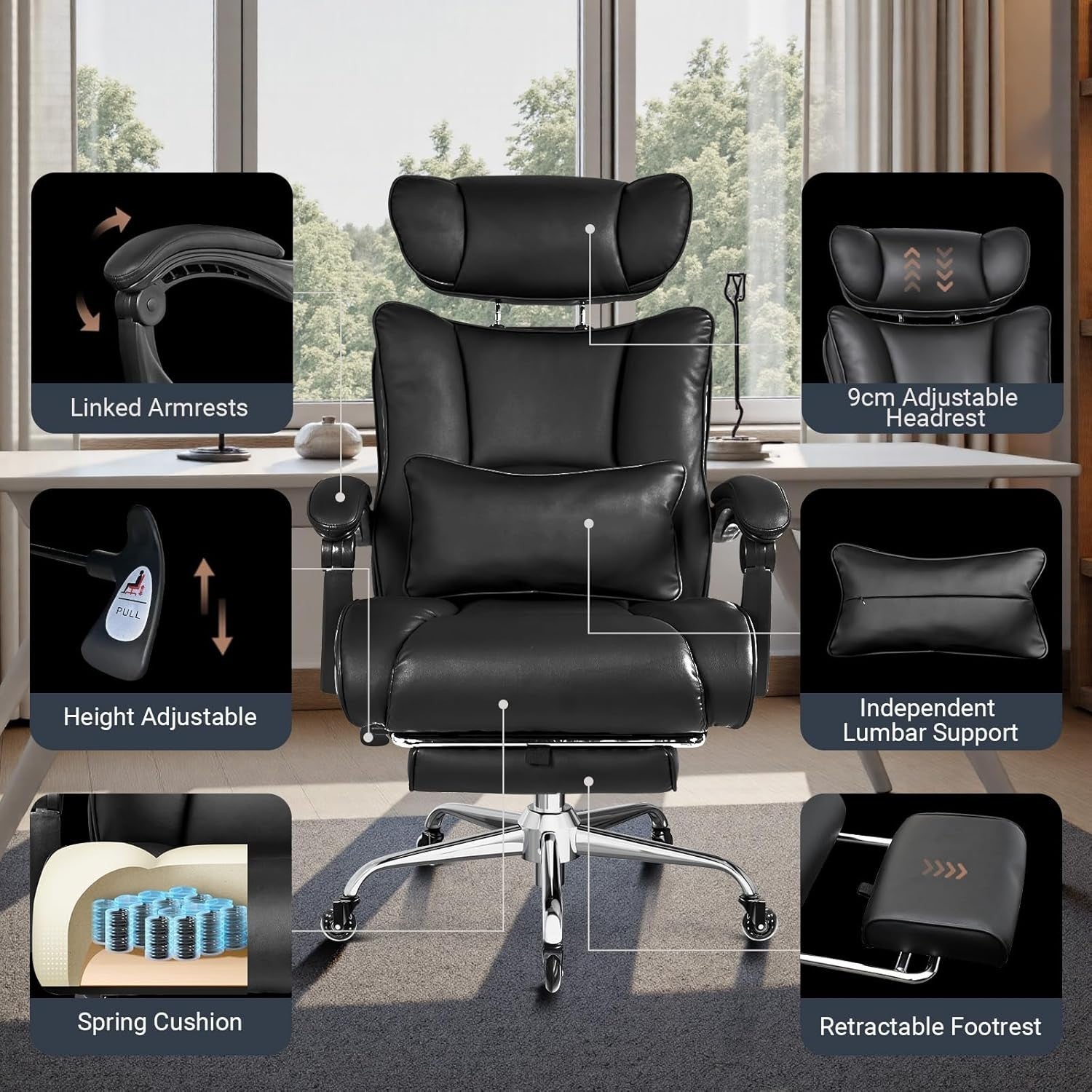 XXL Office Chair Recliner Big & Tall Ergonomic PU Leather Gaming Desk Seat