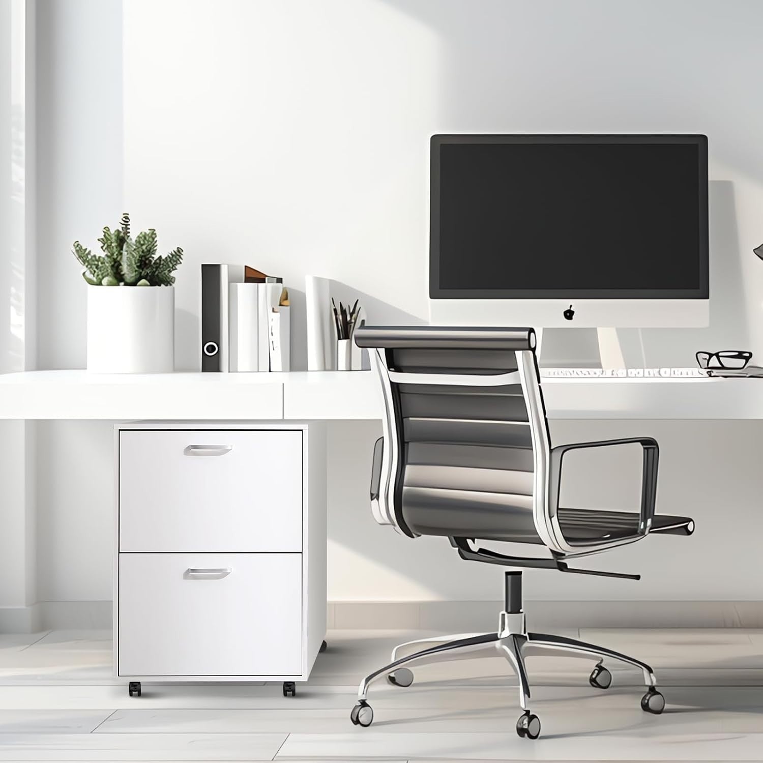 White Rolling Vertical File Cabinet 2 Drawer A4 Legal Storage