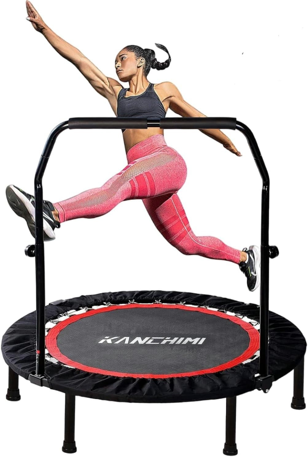 48in Folding Fitness Rebounder Trampoline Handle Indoor Workout 150kg