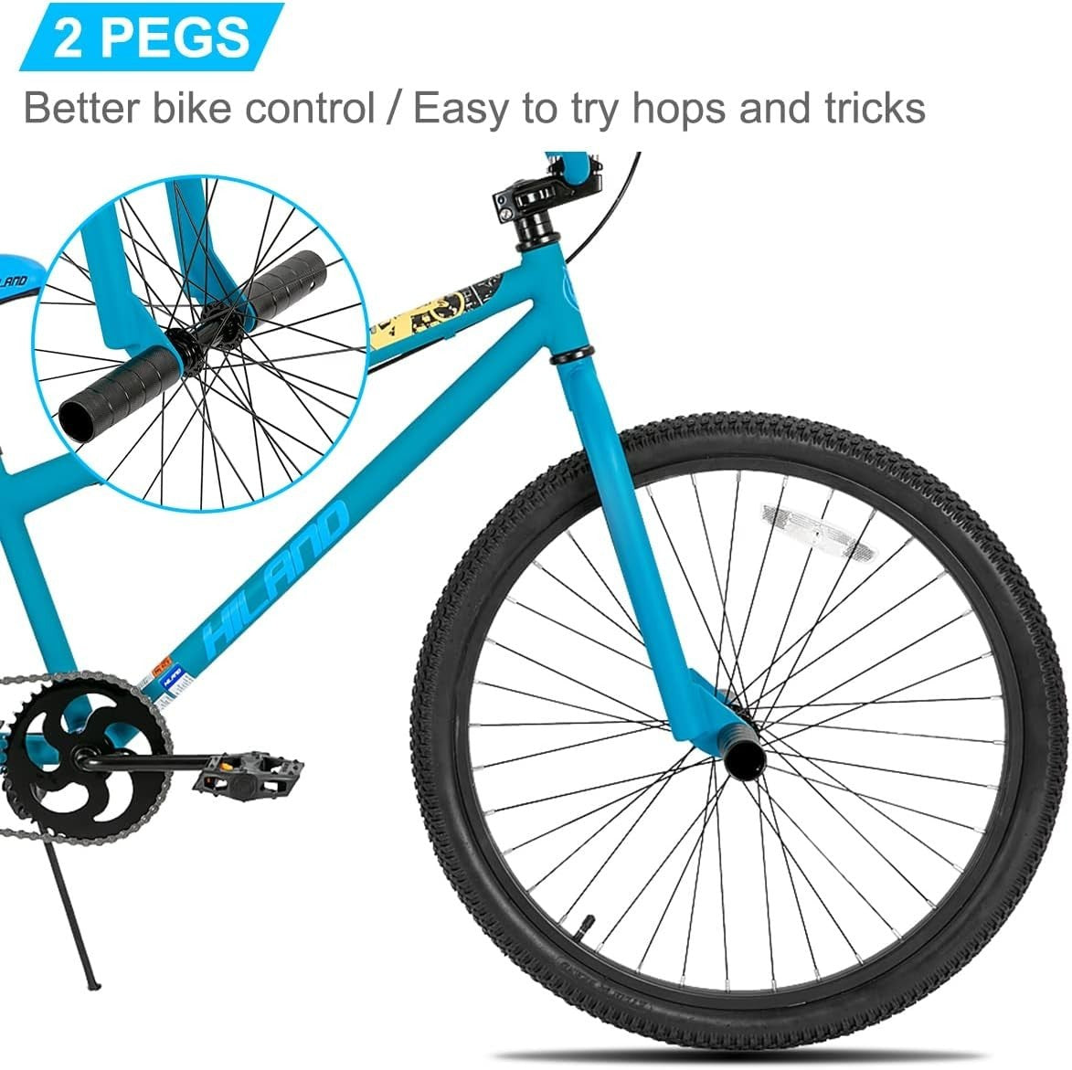 Kids BMX Bike 24" Wheel Adjustable Seat 2 Pegs Durable Steel Frame