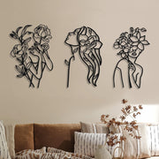 3pc Metal Woman Line Wall Art Minimalist Black Abstract Decor