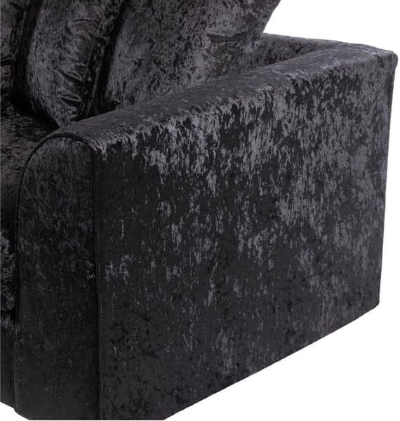 Black 5-Seater L-Shape Sofa Crushed Velvet Scatter Back Cushions Armrest