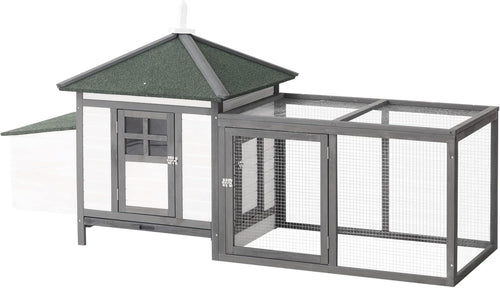 Wooden Chicken Coop with Run Nest Box Open Top Outdoor Hen House Grey
