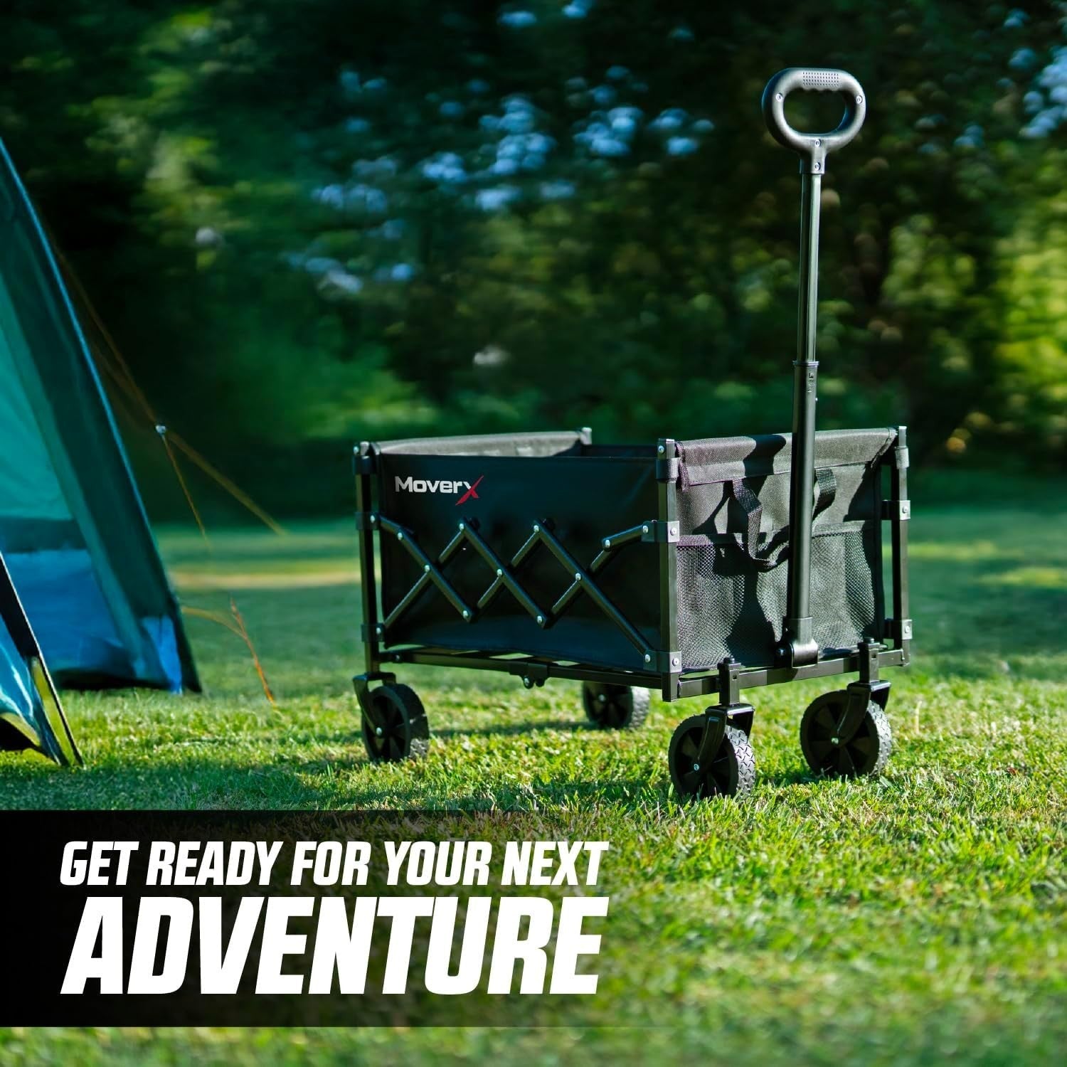 Black 70L Folding Camping Wagon Lightweight Festival Trolley Adjustable Handle