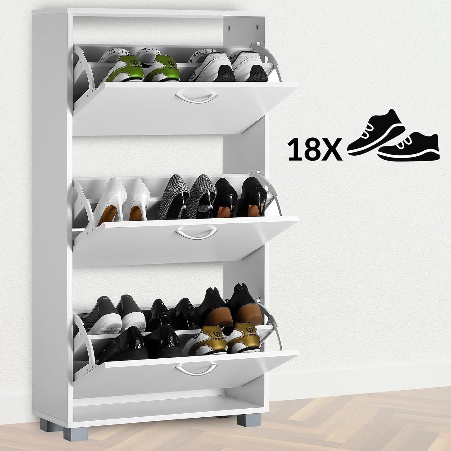 3 Door Shoe Storage Cabinet Wenge White | Slim Modern Hallway Cupboard 115x60x24