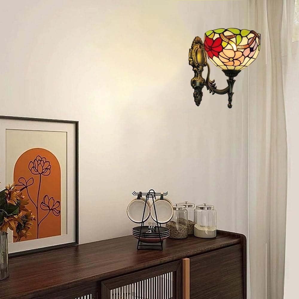 Stained Glass Wall Lamp Vintage Indoor Light Fixture – 28cm Art Deco