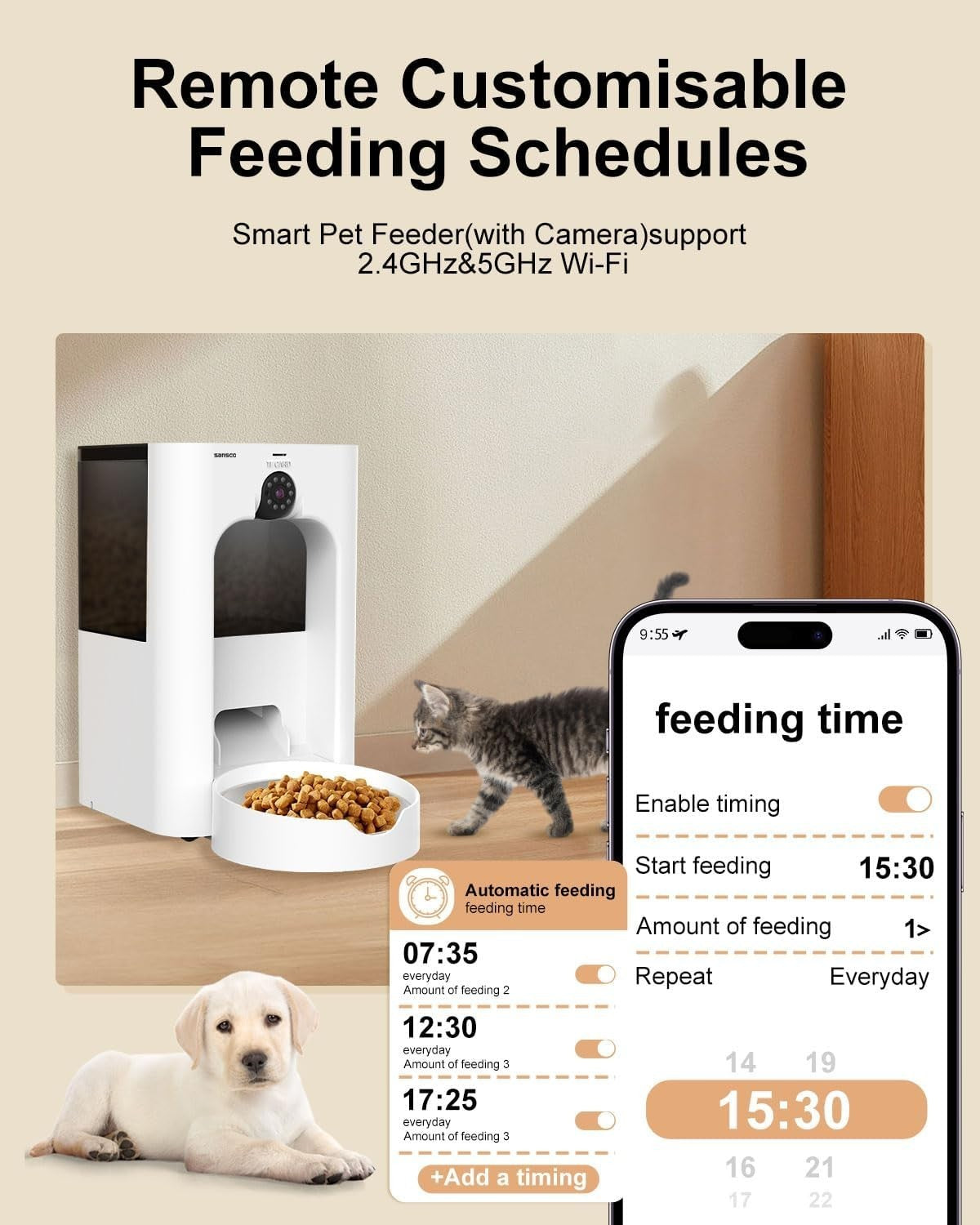 Smart Pet Feeder with 2K Camera WiFi App Control 4L Auto Food Dispenser