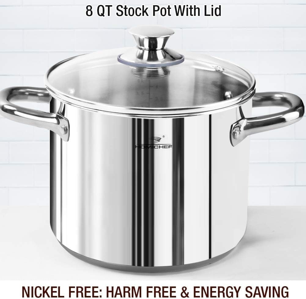 14Pcs Nickel-Free Stainless Steel Cookware Set with Glass Lids & Utensils